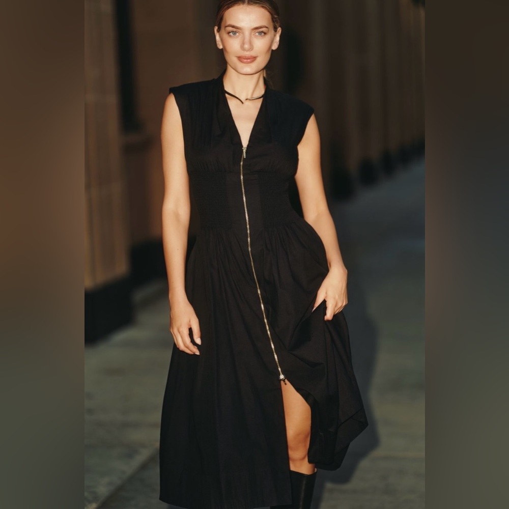 Anthropologie The Tommie Zip-Front Midi Dress Size Small Petite